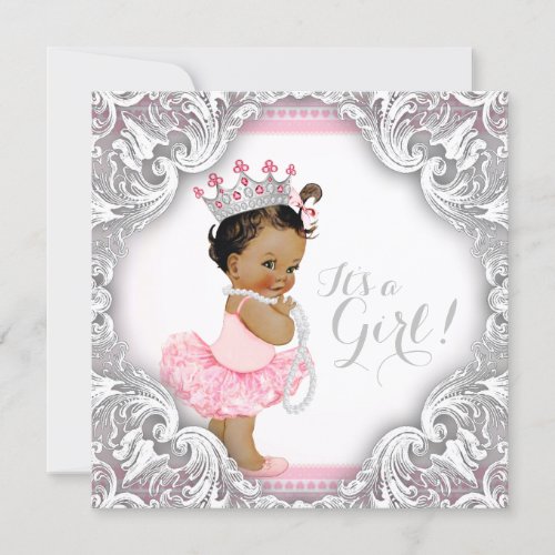 Pink and Gray Tutu Ethnic Girl Baby Shower Invitation