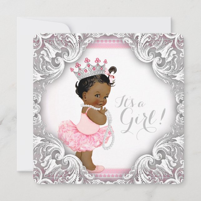 Pink and Gray Tutu Ethnic Girl Baby Shower Invitation (Front)