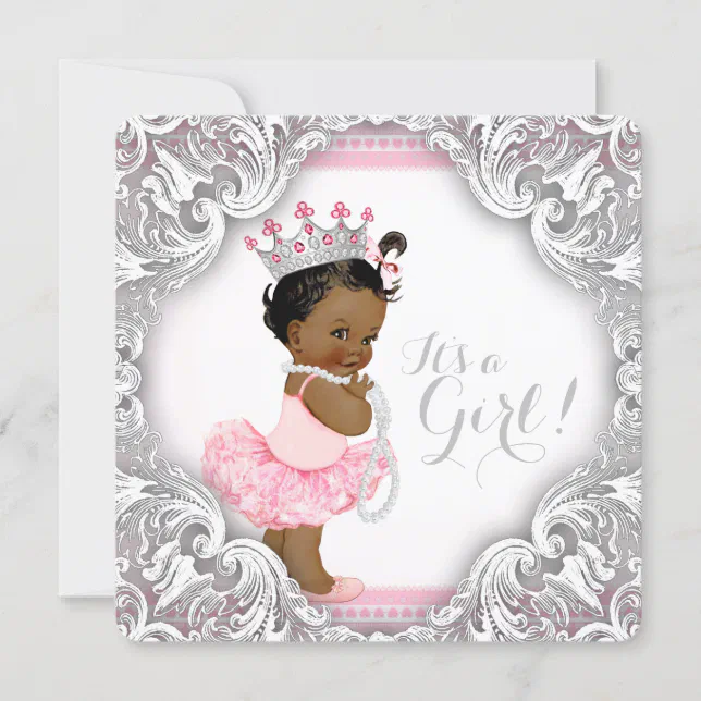 Pink and Gray Tutu Ethnic Girl Baby Shower Invitation | Zazzle