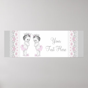 Pink and Gray Twin Baby Girl Princess Poster
