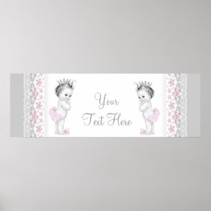 Pink and Gray Twin Baby Girl Princess Poster