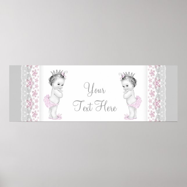 Pink and Gray Twin Baby Girl Princess Poster (Front)