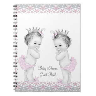 Pink and Gray Twins Baby Shower Guest Book