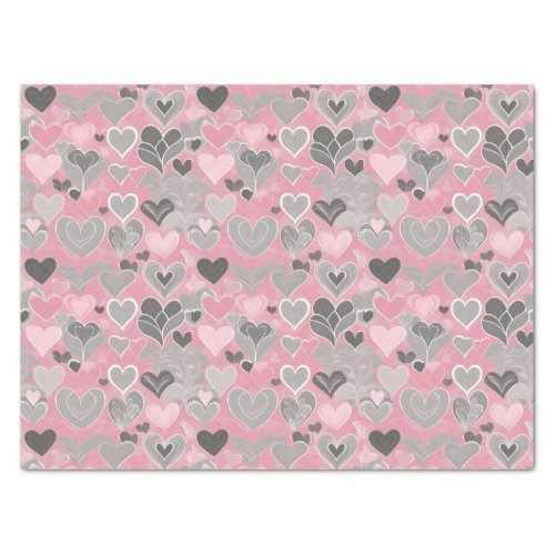 Pink and Gray Valentines Day Hearts Cute Tissue Paper