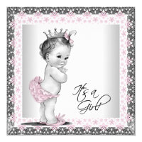 Pink and Gray Vintage Baby Girl Shower Card