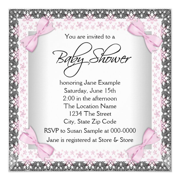 Pink And Gray Vintage Baby Girl Shower Invitation