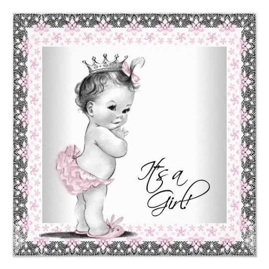 Pink And Gray Vintage Baby Girl Shower Invitation Zazzle Com