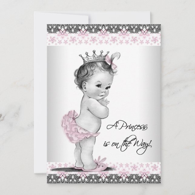 Pink and Gray Vintage Baby Girl Shower Invitation (Front)