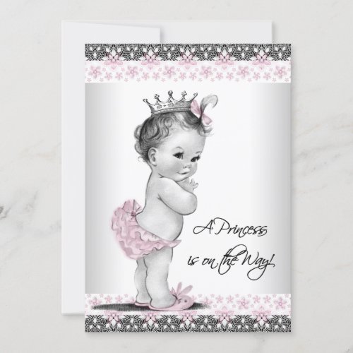 Pink and Gray Vintage Baby Girl Shower Invitation