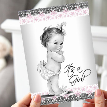 Pink And Gray Vintage Baby Girl Shower Invitation by The_Vintage_Boutique at Zazzle