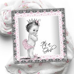 Pink And Gray Vintage Baby Girl Shower Invitation at Zazzle