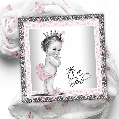 Pink and Gray Vintage Baby Girl Shower Invitation