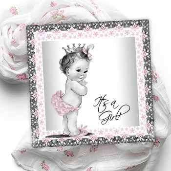 Pink And Gray Vintage Baby Girl Shower Invitation by The_Vintage_Boutique at Zazzle