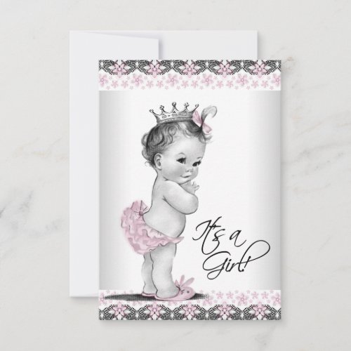 Pink and Gray Vintage Baby Girl Shower Invitation