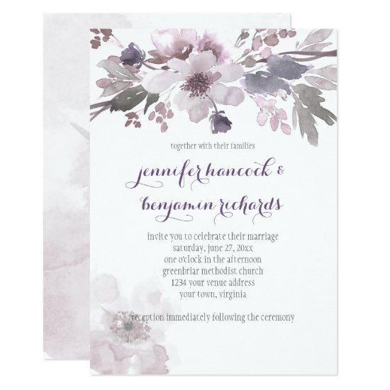 Pink and Gray Watercolor Blossoms Wedding Invites