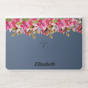 Pink and Gray Watercolor Floral HP Laptop Skin