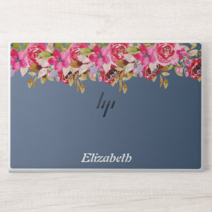 Pink and Gray Watercolor Floral HP Laptop Skin