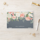 Pink and Gray Watercolor Floral with Your Name HP Laptop Skin (Desk)