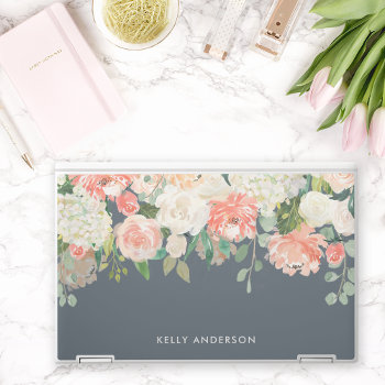Pink And Gray Watercolor Floral With Your Name Hp Laptop Skin by DancingPelican at Zazzle