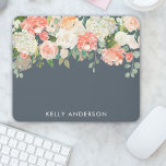 Pink and Gray Watercolor Floral with Your Name Mouse Pad<br><div class="desc">Pretty and feminine, this design features an array of watercolor mixed flowers in shades of peach, pink and white over a deep gray background. Edit the name with your own name, or you may delete the name if you prefer the mouse pad without it. You can also edit the gray...</div>