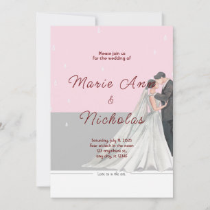Pink and gray Watercolor Wedding Invitation