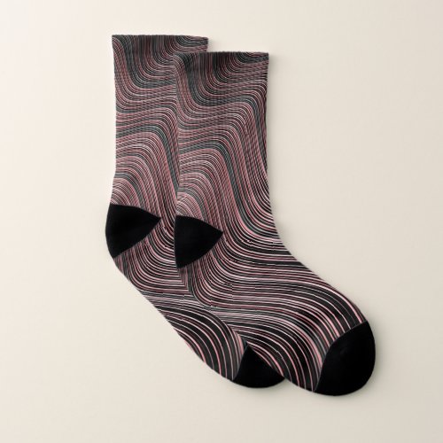 Pink and Gray Wavy Fractal Stripe Pattern Socks