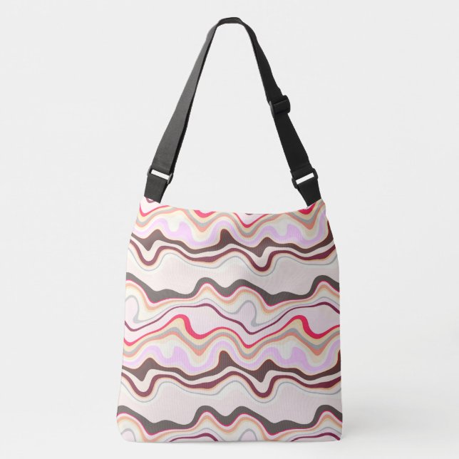 Pink and Gray Wavy Stripes Crossbody Bag (Front)