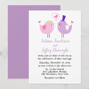 Pink And Gray Wedding Cartoon Bride And Groom Invitation