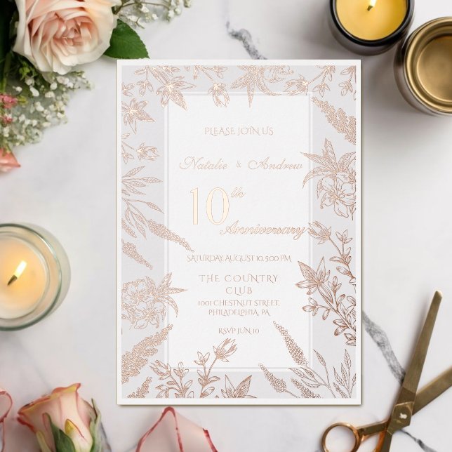 Pink and Gray Wildflower Anniversary Foil Invitation (Creator Uploaded)