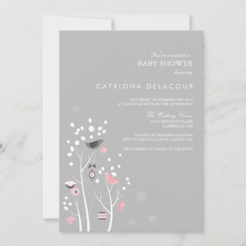 Pink and Gray Winter Snow Baby Shower Invitation