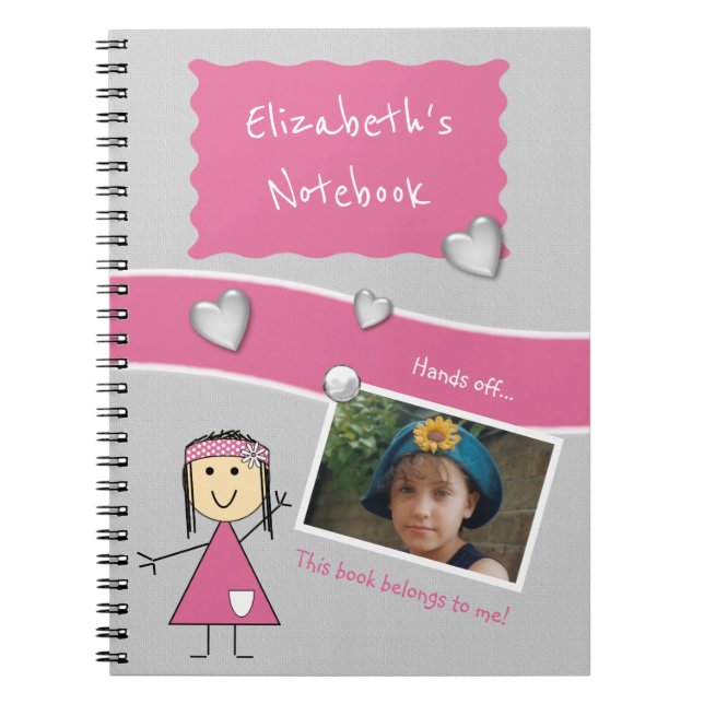 Pink and gray with stars hearts name and a photo notebook (Front)
