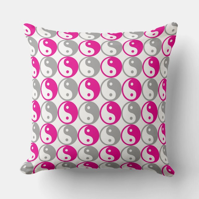 Pink and gray yin yang pattern throw pillow (Front)