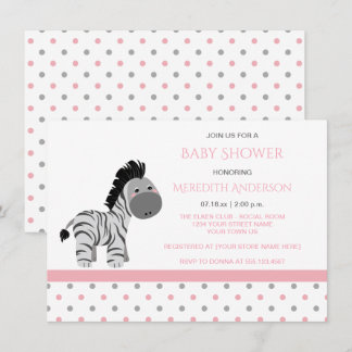 Pink and Gray Zebra Baby Girl Shower Invitations
