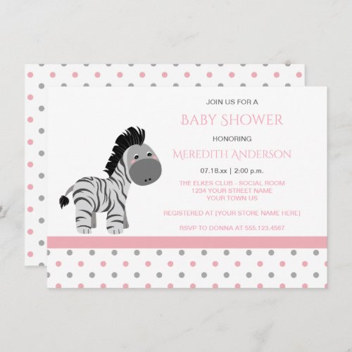 Pink and Gray Zebra Baby Girl Shower Invitations