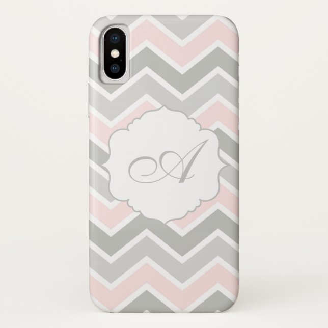Pink and Gray Zigzag Chevron Monogram Case-Mate iPhone Case (Back)