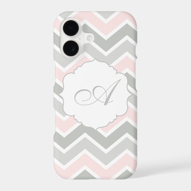 Pink and Gray Zigzag Chevron Monogram Iphone Case (Back)
