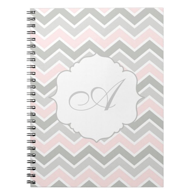 Pink and Gray Zigzag Chevron Monogram Notebook (Front)