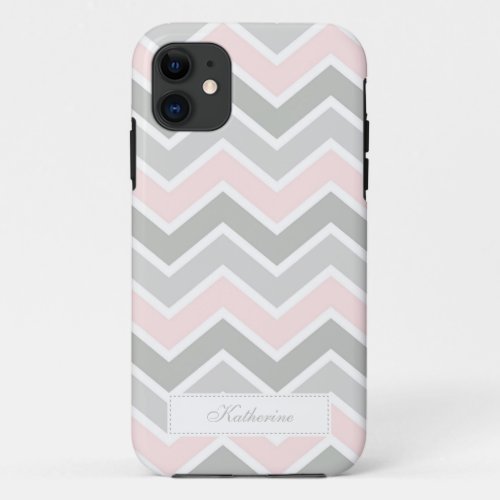 Pink and Gray Zigzag Chevron Pattern iPhone 11 Case