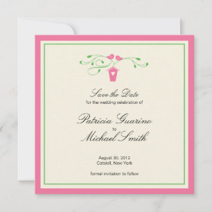 Pink and Greeen Love Birds   Save The Date