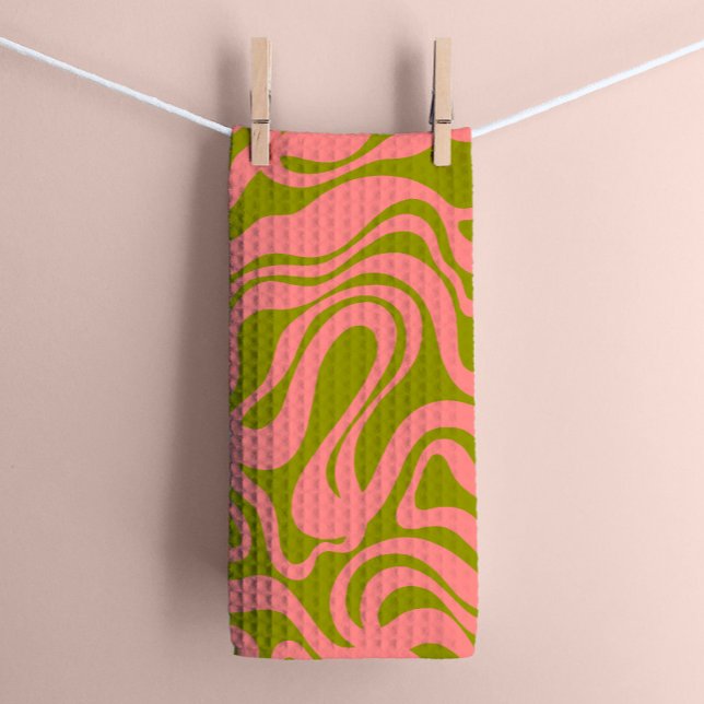 Pink and Green 1970s Retro Modern Swirl Kitchen Towel (Creator Uploaded)