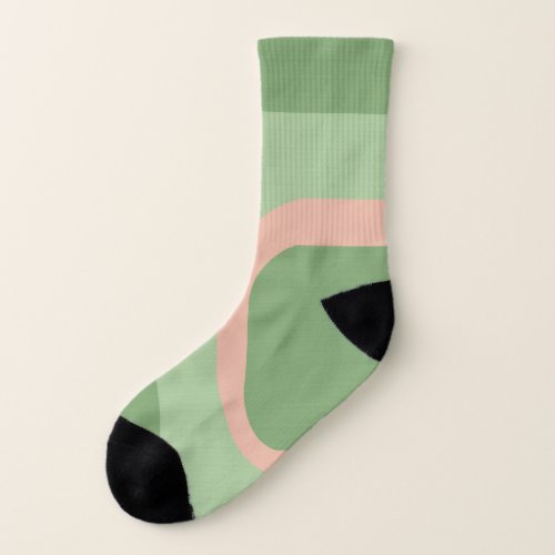 Pink and Green 70s Modern Block C Pattern Socks