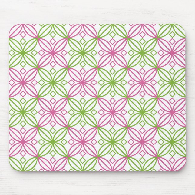 Pink and green abstract circles pattern mouse pad (Front)