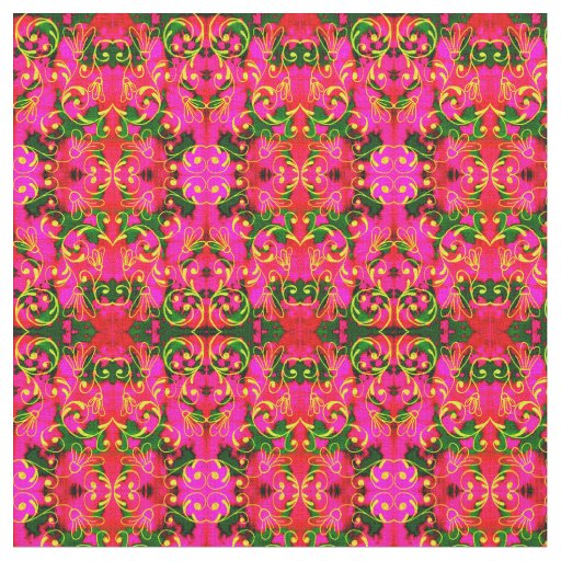Pink and Green Abstract Floral Pattern Fabric