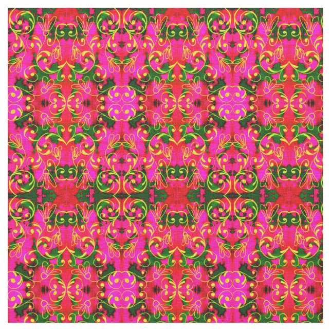 Pink and Green Abstract Floral Pattern Fabric (Close Up)