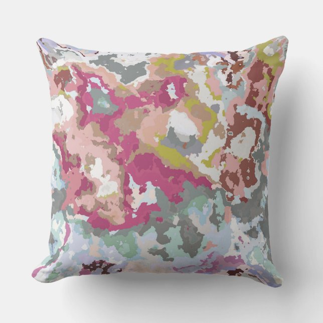 Pink and Green Abstract Throw Pillow (Front)