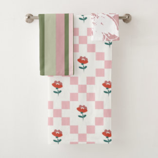 Pink and green aesthetic bath towel set