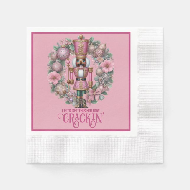 Pink and Green African American Nutcracker Holiday Napkins (Front)