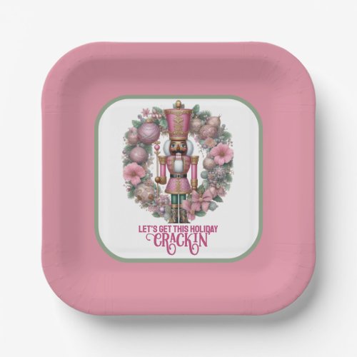 Pink and Green African American Nutcracker Holiday Paper Plates