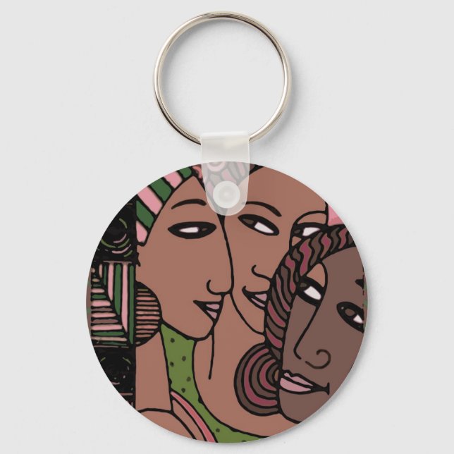 Pink and Green African American Women Keychain (Front)