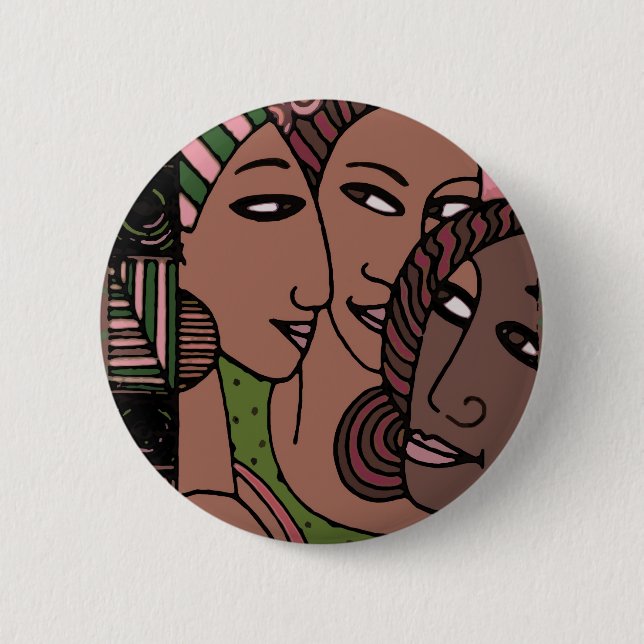 Pink and Green African American Women Pinback Button (Front)